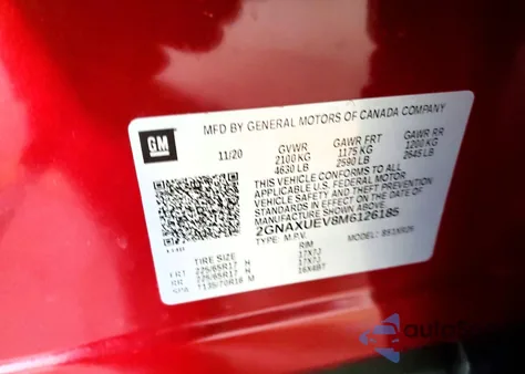 2021 Chevrolet Equinox Lt z USA, uszkodzony, nr VIN 2GNAXUEV8M6126185